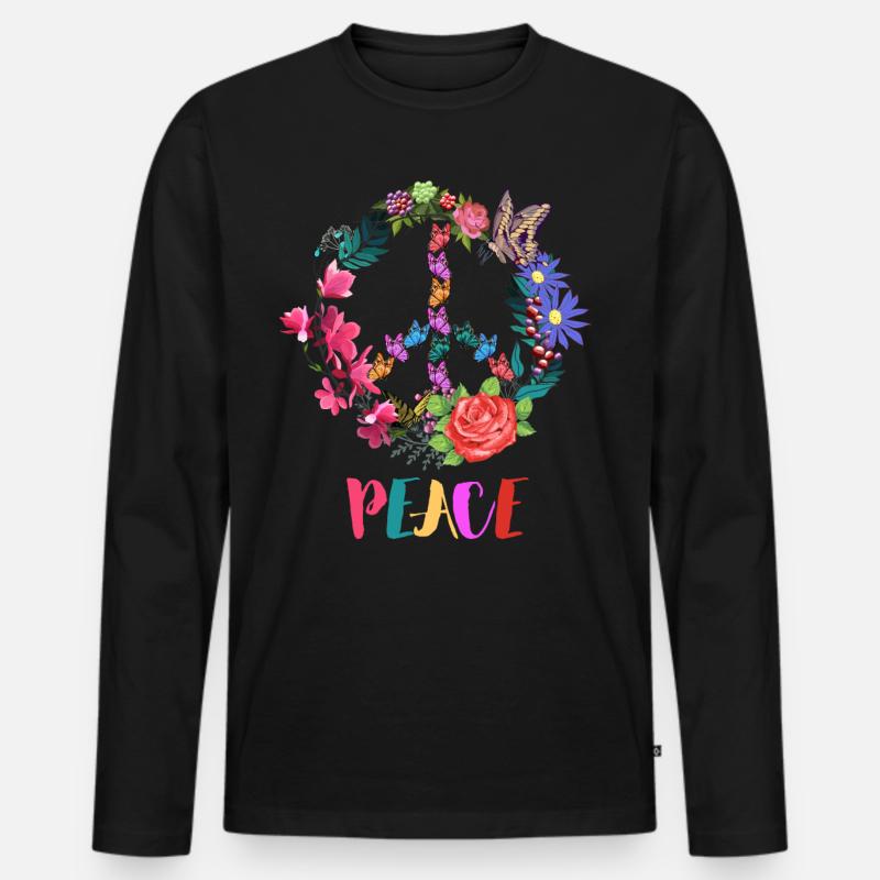 Peaczeichen Blumen - Männer Premium Bio Langarmshirt - Schwarz