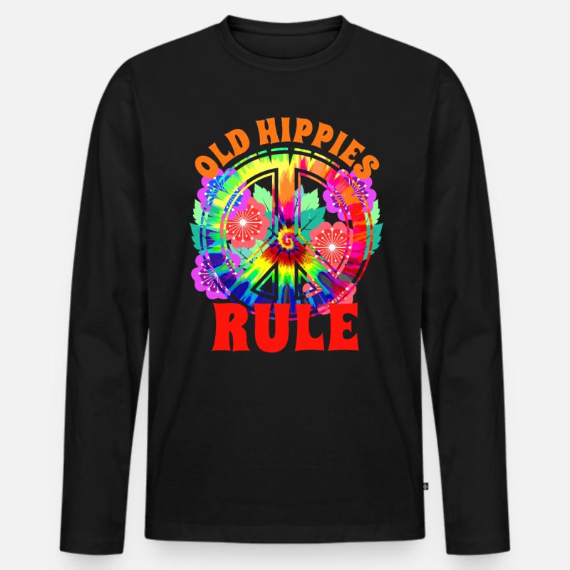 Peacezeichen Hippie Blumen - Männer Premium Bio Langarmshirt - Schwarz