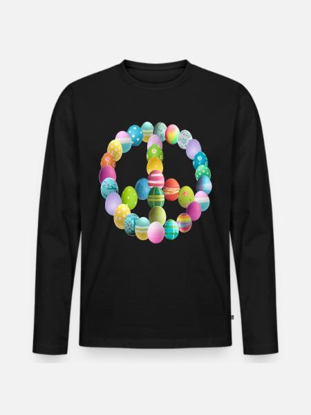 Peacezeichen Osterei - Männer Premium Bio Langarmshirt - Schwarz