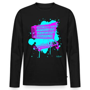 Chariot de courses 2reborn rose fluo - T-shirt manches longues Premium bio Homme - noir - Devant - Nico (187cm)