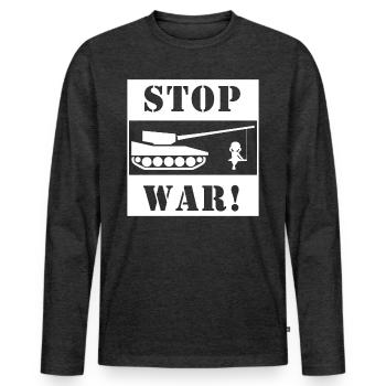 World Peace Peace Stop War - Men's Premium Organic Long Sleeve Shirt - heather anthracite - Front - Nico (187cm)