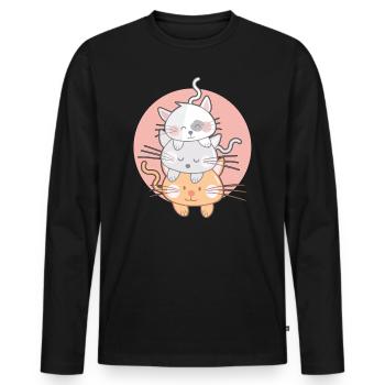 Cat Stack Kawaii Japon Anime - T-shirt manches longues Premium bio Homme - noir - Devant - Nico (187cm)