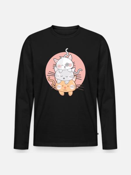 Cat Stack Kawaii Japan Anime - Men's Premium Organic Long Sleeve Shirt - black