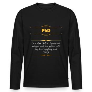 PhD (Promotion) Gold Edition - T-shirt manches longues Premium bio Homme - noir - Devant - Nico (187cm)