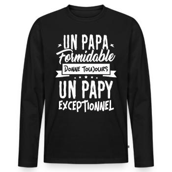 T-shirt Fête des Pères - Un Papy Exceptionnel - T-shirt manches longues Premium bio Homme - noir - Devant - Nico (187cm)
