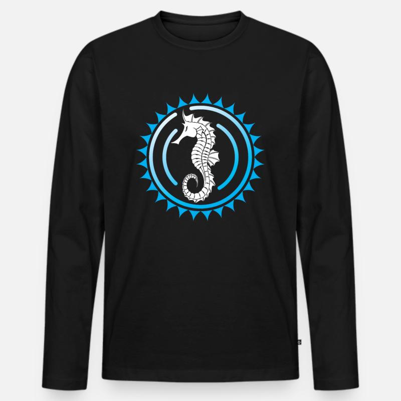 Seepferd - Männer Premium Bio Langarmshirt - Schwarz