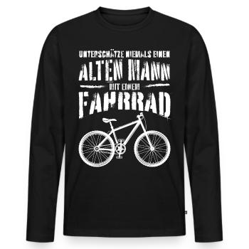Alter Mann • Fahrrad | Vintage Retro Style - Männer Premium Bio Langarmshirt - Schwarz - Vorne - Nico (187cm)