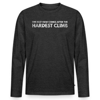 Vue d'escalade - T-shirt manches longues Premium bio Homme - anthracite chiné - Devant - Nico (187cm)