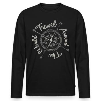Travel Work & Travel Adventure Compass Gift - Men's Premium Organic Long Sleeve Shirt - black - Front - Nico (187cm)