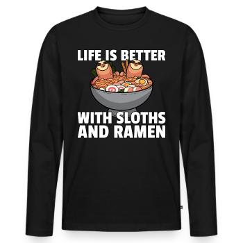 Sloth Noodle Ramen Noodle Soup Soup - Men's Premium Organic Long Sleeve Shirt - black - Front - Nico (187cm)