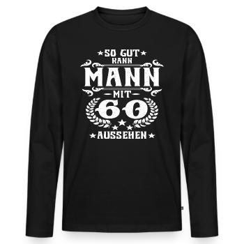 So gut kann Mann mit 60 aussehen - Männer Premium Bio Langarmshirt - Schwarz - Vorne - Nico (187cm)