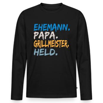 Ehemann Papa Grillmeister Held Geschenkidee Vater - Männer Premium Bio Langarmshirt - Schwarz - Vorne - Nico (187cm)