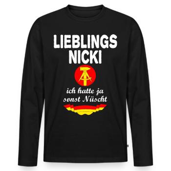 DDR Nicki Ossi Nostalgie Ostalgie - Männer Premium Bio Langarmshirt - Schwarz - Vorne - Nico (187cm)