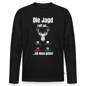 Jagd ruft an Geschenk Jäger Sammler - Männer Premium Bio Langarmshirt - Schwarz - Vorne - Nico (187cm)