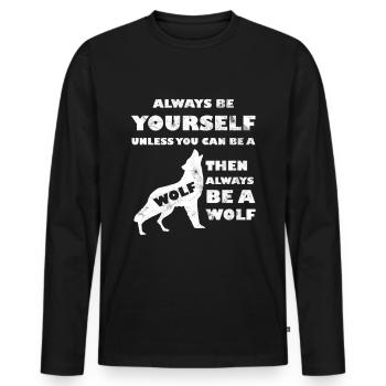 wolf - Men's Premium Organic Long Sleeve Shirt - black - Front - Nico (187cm)