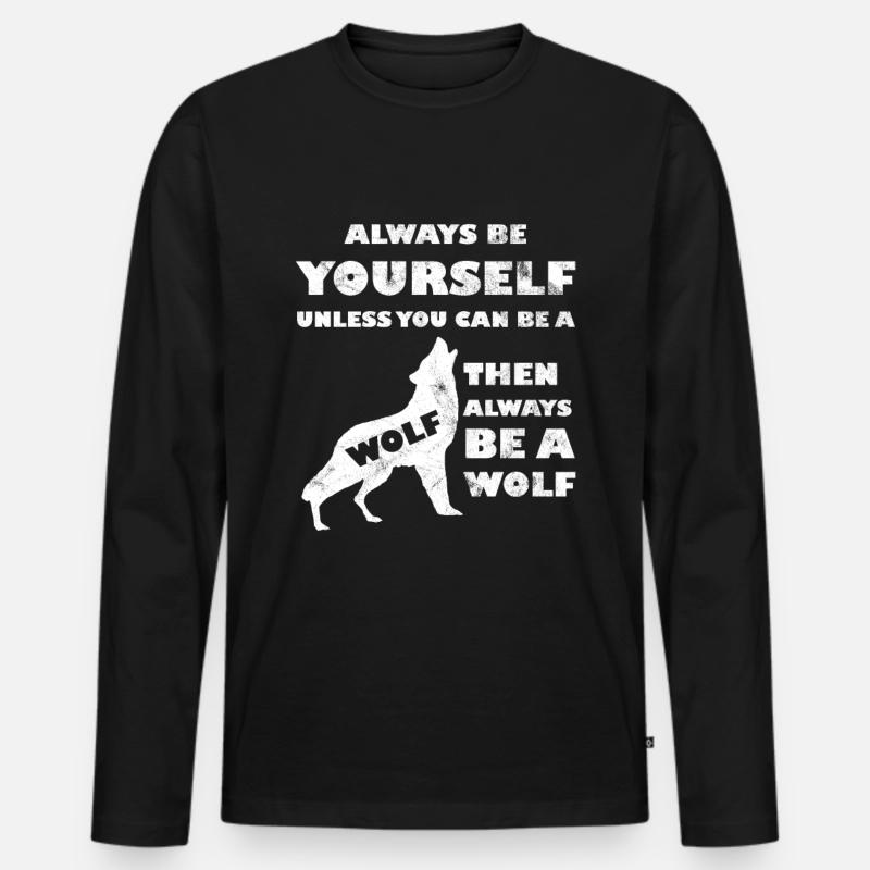 Wolf - Männer Premium Bio Langarmshirt - Schwarz