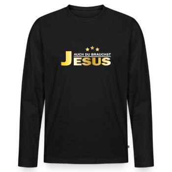 Tu as aussi besoin de Jésus | Paroles chrétiennes Dieu - T-shirt manches longues Premium bio Homme - noir - Devant - Nico (187cm)
