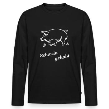 Schwein gehabt | Glück Geschenk - Männer Premium Bio Langarmshirt - Schwarz - Vorne - Nico (187cm)