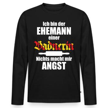 Lustiger Spruch für Ehemänner | Baden Badenerin - Männer Premium Bio Langarmshirt - Schwarz - Vorne - Nico (187cm)