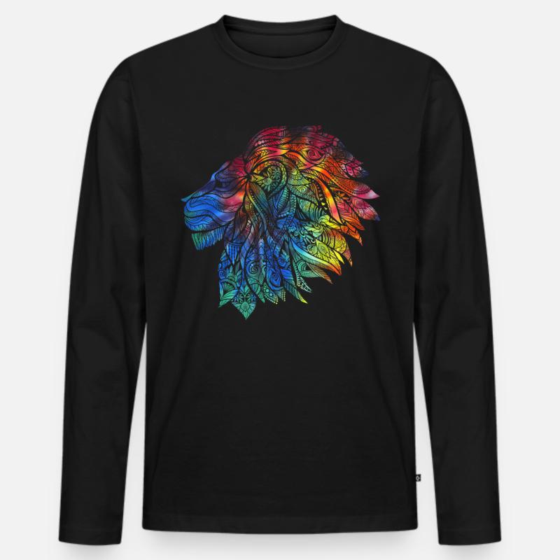 Psychedelisches Löwen-Design-Geschenk. Regenbogen Mandala - Männer Premium Bio Langarmshirt - Schwarz