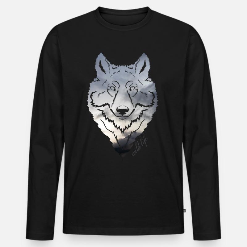 Wolf Gesicht Wildlife - Männer Premium Bio Langarmshirt - Schwarz