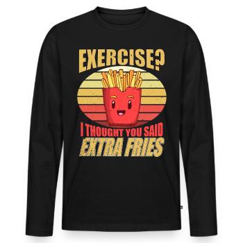 Exercise I Thought You Said Extra Fries - T-shirt manches longues Premium bio Homme - noir - Devant - Nico (187cm)