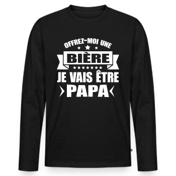 FUTUR PAPA OFFREZ MOI UNE BIÈRE - T-shirt manches longues Premium bio Homme - noir - Devant - Nico (187cm)