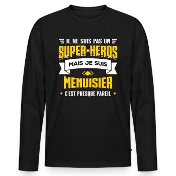 MENUISIER SUPER-HÉROS - T-shirt manches longues Premium bio Homme - noir - Devant - Nico (187cm)