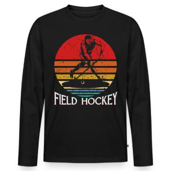 Retro Vintage Feldhockey Geschenk Feldhockey Spiel - Männer Premium Bio Langarmshirt - Schwarz - Vorne - Nico (187cm)
