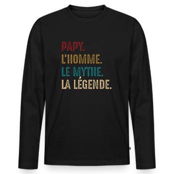 PAPY L'HOMME LE MYTHE LA LÉGENDE - T-shirt manches longues Premium bio Homme - noir - Devant - Nico (187cm)