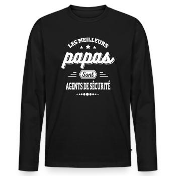 LES MEILLEURS PAPAS SONT AGENTS DE SÉCURITÉ - T-shirt manches longues Premium bio Homme - noir - Devant - Nico (187cm)