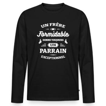 FRÈRE FORMIDABLE - PARRAIN EXCEPTIONNEL - T-shirt manches longues Premium bio Homme - noir - Devant - Nico (187cm)