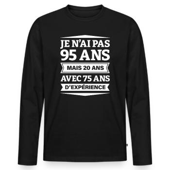 ANNIVERSAIRE 95 ANS AVEC 75 ANS D'EXPÉRIENCE - T-shirt manches longues Premium bio Homme - noir - Devant - Nico (187cm)