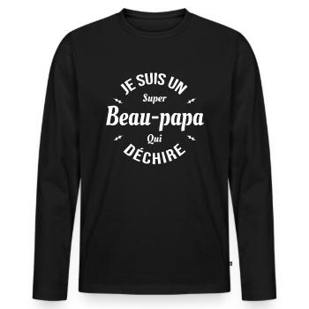 BEAU-PAPA QUI DÉCHIRE - T-shirt manches longues Premium bio Homme - noir - Devant - Nico (187cm)