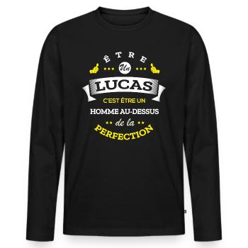 LUCAS PARFAIT - NOM LUCAS - T-shirt manches longues Premium bio Homme - noir - Devant - Nico (187cm)