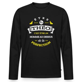 THEO PARFAIT - NOM THEO - T-shirt manches longues Premium bio Homme - noir - Devant - Nico (187cm)