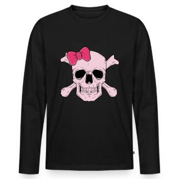 Totenkopf Weiblich mit Rosa Schleife - Männer Premium Bio Langarmshirt - Schwarz - Vorne - Nico (187cm)