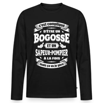 BOGOSSE ET SAPEUR-POMPIER À LA FOIS - T-shirt manches longues Premium bio Homme - noir - Devant - Nico (187cm)