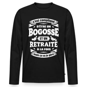 BOGOSSE RETRAITÉ - T-shirt manches longues Premium bio Homme - noir - Devant - Nico (187cm)