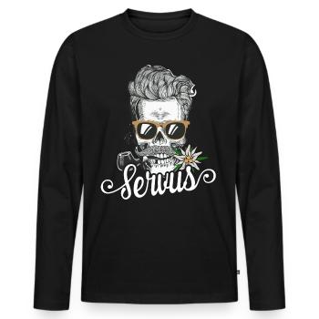 Servus Totenkopf Bayern Tirol Tracht - Männer Premium Bio Langarmshirt - Schwarz - Vorne - Nico (187cm)