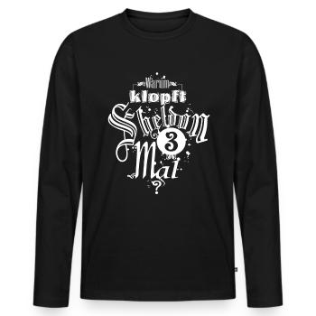 énonciation drôle, typographie, théorie du big bang - T-shirt manches longues Premium bio Homme - noir - Devant - Nico (187cm)