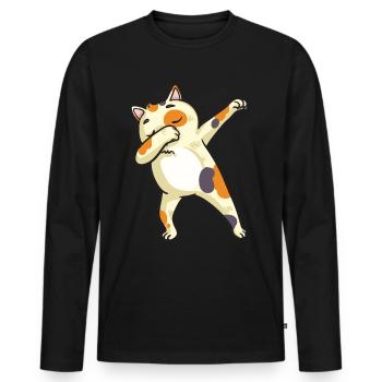 Tamponner cadeau de danse d'amoureux de chat - T-shirt manches longues Premium bio Homme - noir - Devant - Nico (187cm)