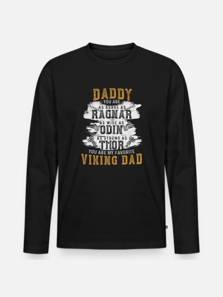 Vikingens far klog som Odin stark som Thor - Premium økologisk langærmet T-shirt til mænd - sort