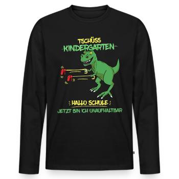 Dino T-Rex Hallo Schule Einschulung Schulanfänger - Männer Premium Bio Langarmshirt - Schwarz - Vorne - Nico (187cm)