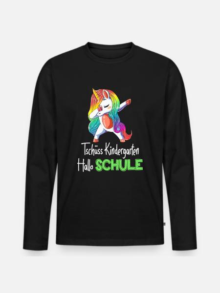 Einhorn Tschüss Kindergarten Einschulung 2019 - Männer Premium Bio Langarmshirt - Schwarz