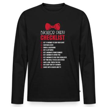 Bachelor check-list - T-shirt manches longues Premium bio Homme - noir - Devant - Nico (187cm)