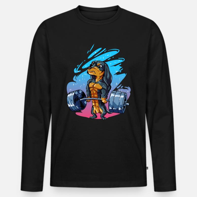 Dachshund Dakel Bodybuilder - Männer Premium Bio Langarmshirt - Schwarz