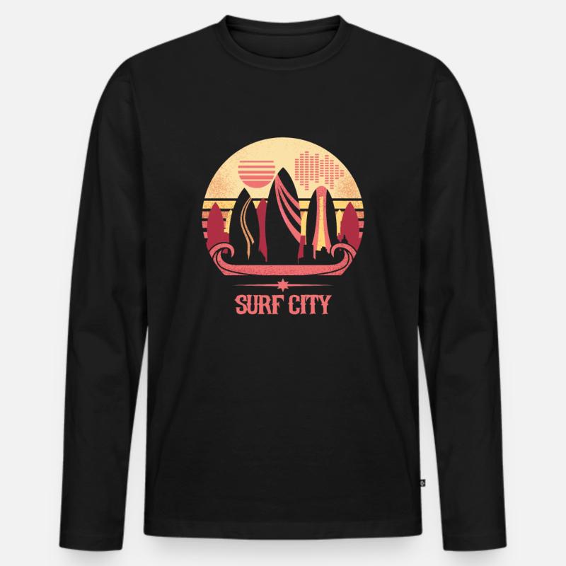 Surf City - Männer Premium Bio Langarmshirt - Schwarz