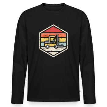 Retro Badge Forklift - Men's Premium Organic Long Sleeve Shirt - black - Front - Nico (187cm)