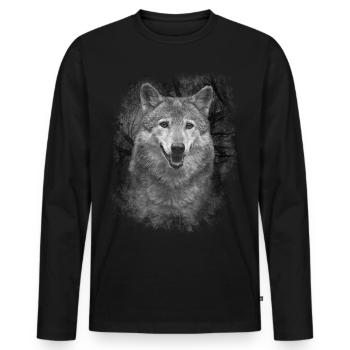 Wolf - Männer Premium Bio Langarmshirt - Schwarz - Vorne - Nico (187cm)